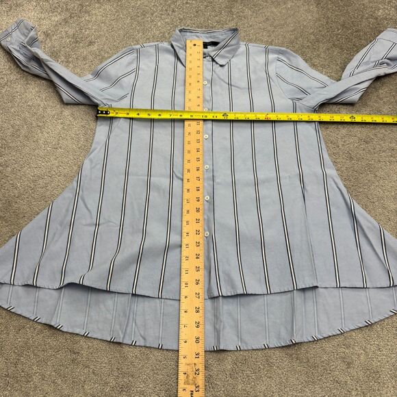 Walter Baker Hi-Lo Tunic Button Down Shirt Womens Medium Blue Cotton Casual Top - Picture 11 of 15